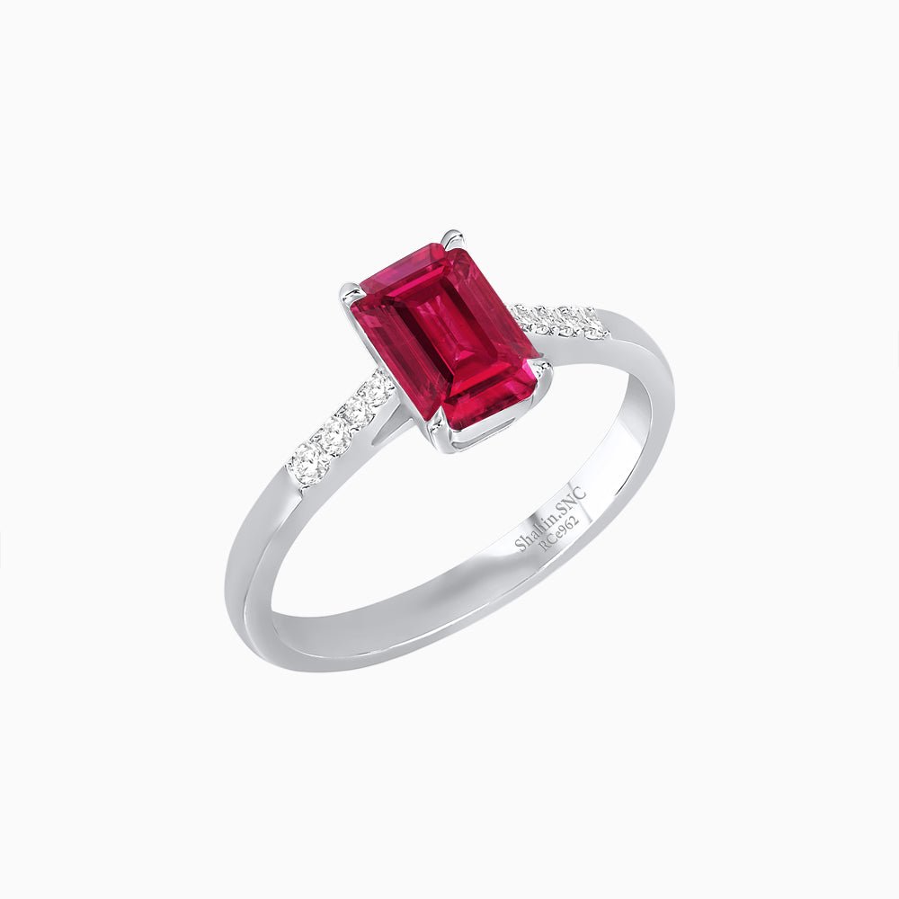 Vintage - Inspired Emerald - Cut Gemstone Ring with Diamond Accents - Shahin Jewelry