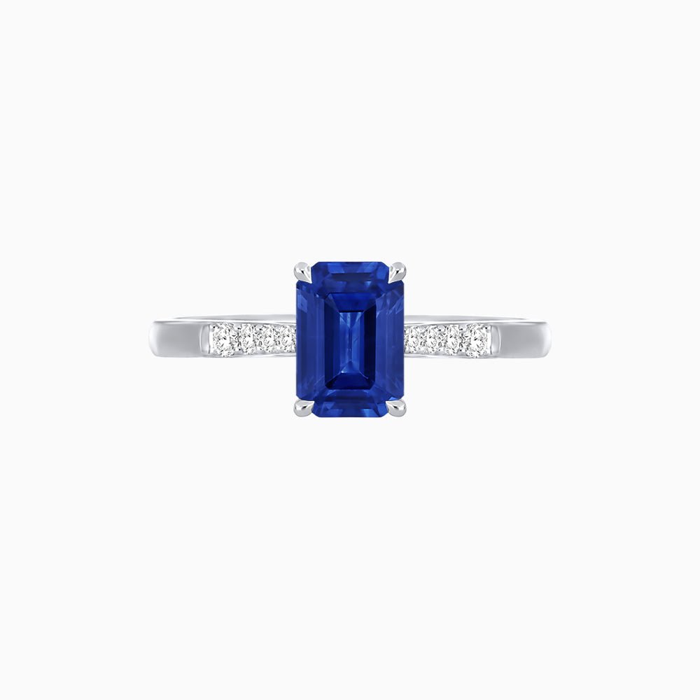 Vintage - Inspired Emerald - Cut Gemstone Ring with Diamond Accents - Shahin Jewelry