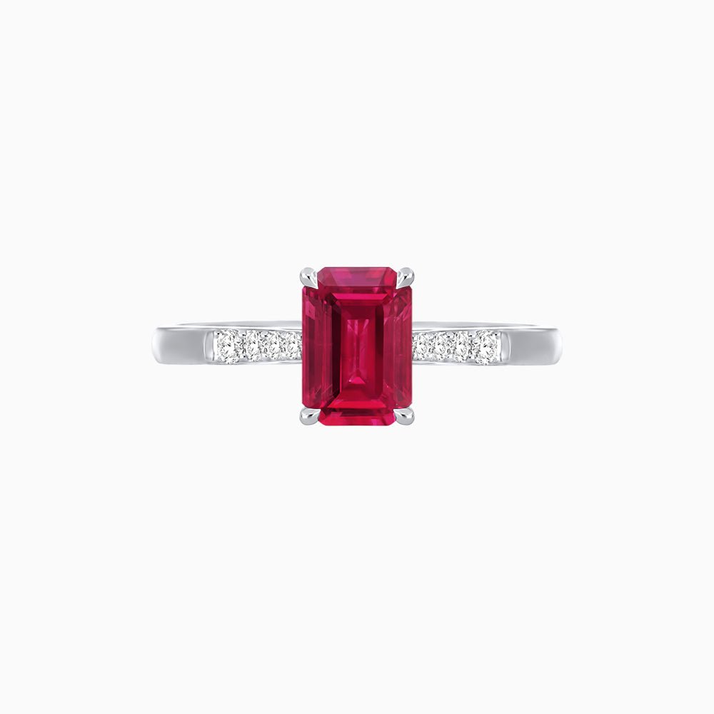 Vintage - Inspired Emerald - Cut Gemstone Ring with Diamond Accents - Shahin Jewelry