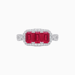 Load image into Gallery viewer, Vintage Inspired Emerald Cut Three-Stone Diamond Halo Ring - Shahin Jewelry