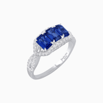 Load image into Gallery viewer, Vintage Inspired Emerald Cut Three-Stone Diamond Halo Ring - Shahin Jewelry