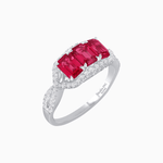 Load image into Gallery viewer, Vintage Inspired Emerald Cut Three-Stone Diamond Halo Ring - Shahin Jewelry