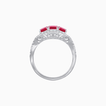 Load image into Gallery viewer, Vintage Inspired Emerald Cut Three-Stone Diamond Halo Ring - Shahin Jewelry