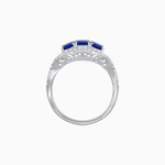 Load image into Gallery viewer, Vintage Inspired Emerald Cut Three-Stone Diamond Halo Ring - Shahin Jewelry