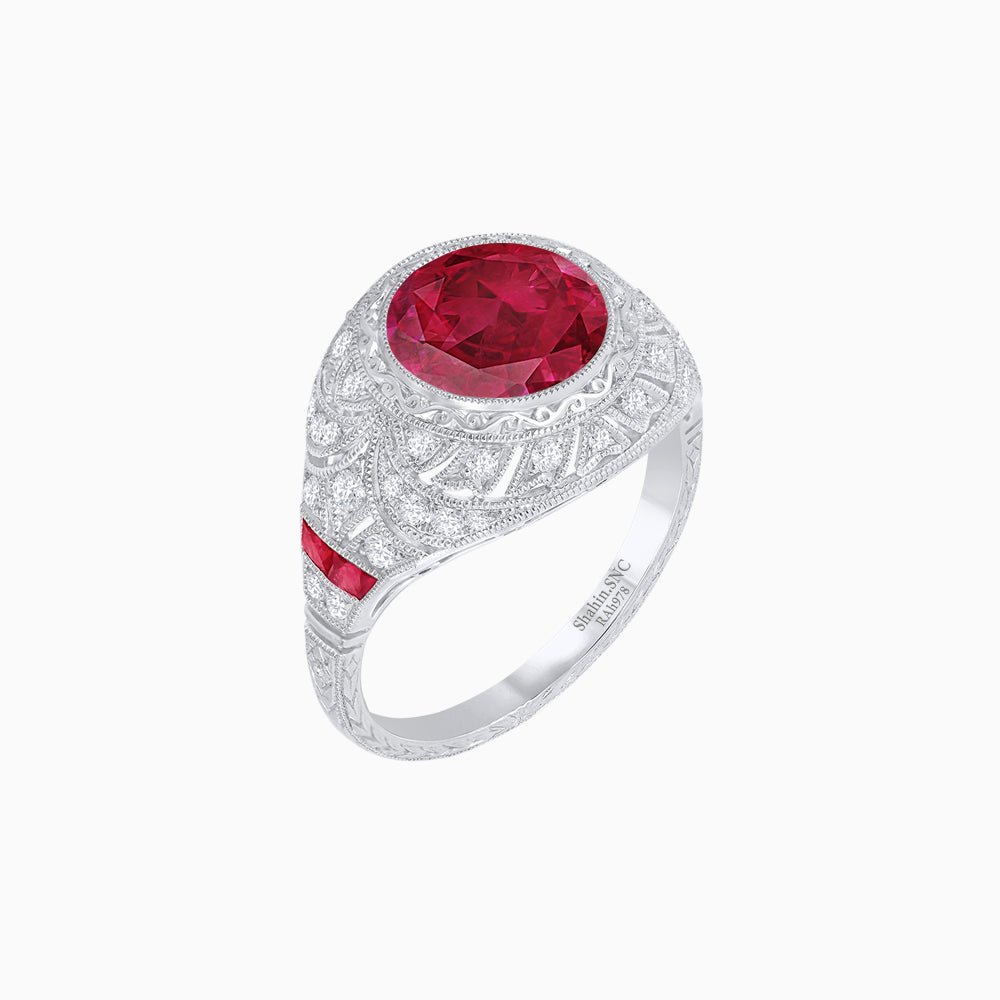 Vintage Inspired Engagement Gemstone Ring - Shahin Jewelry