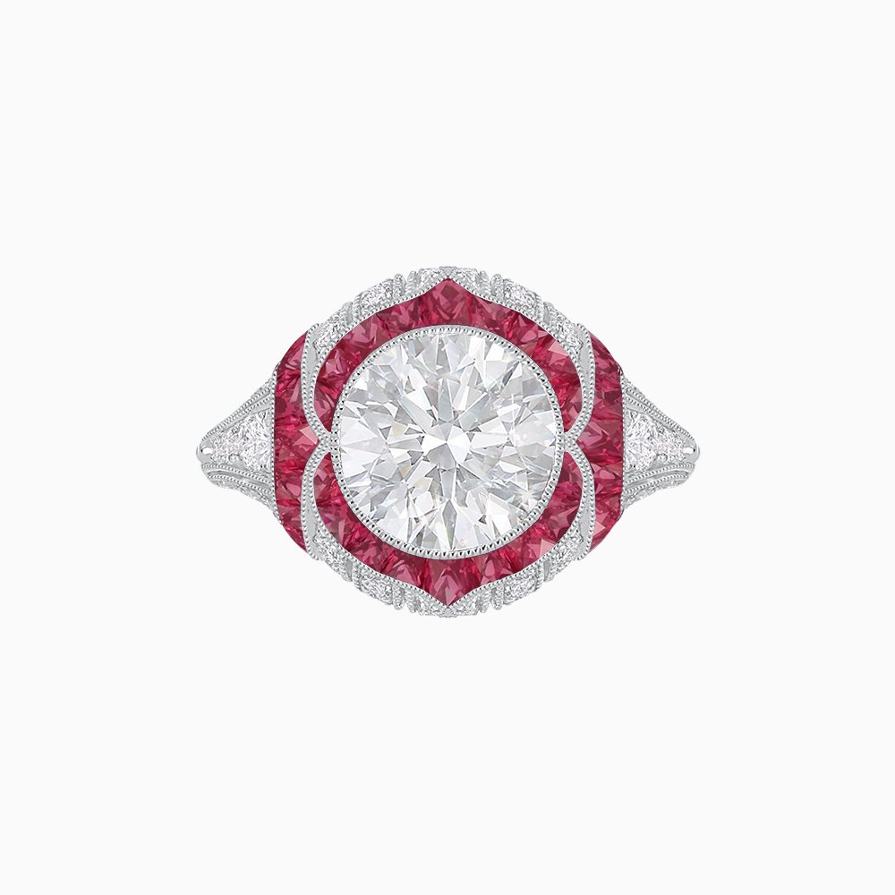 Vintage Inspired Engagement Ring with Diamond and Gemstone - Shahin Jewelry