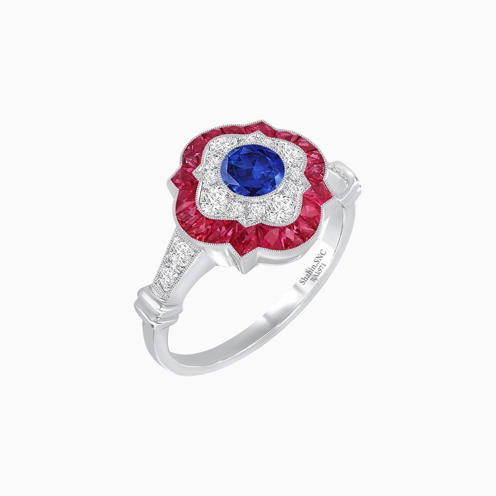Vintage Inspired Floral Halo Round Cut Engagement Ring - Shahin Jewelry