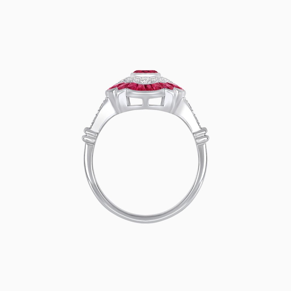 Vintage Inspired Floral Halo Round Cut Engagement Ring - Shahin Jewelry