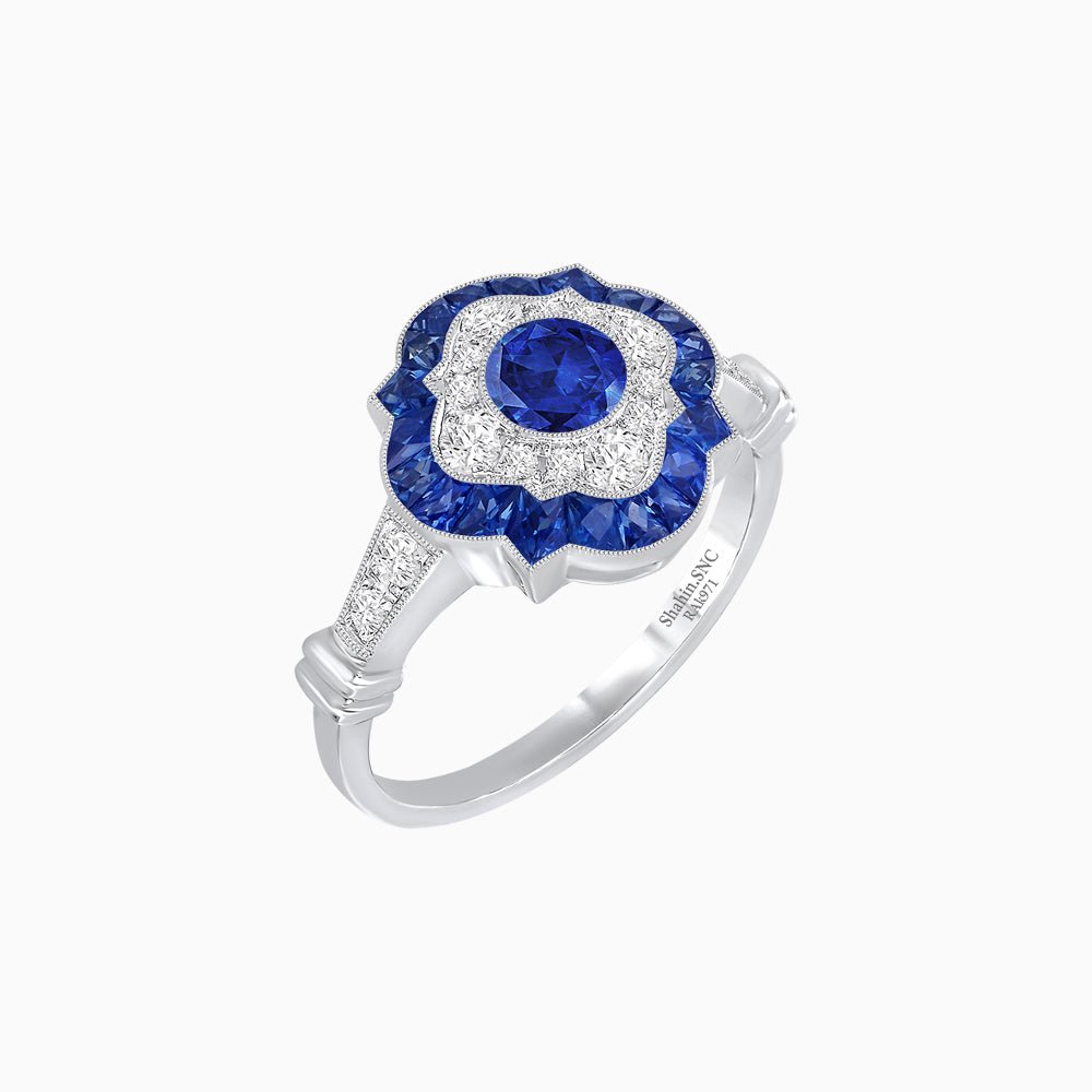 Vintage Inspired Floral Halo Round Cut Engagement Ring - Shahin Jewelry