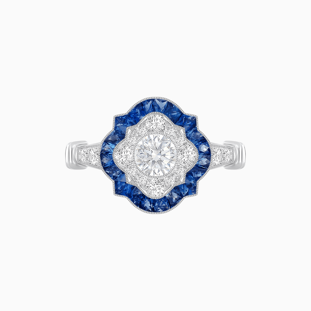 Vintage Inspired Floral Halo Round Cut Engagement Ring - Shahin Jewelry