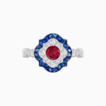 Load image into Gallery viewer, Vintage Inspired Floral Halo Round Cut Engagement Ring - Shahin Jewelry