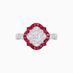 Load image into Gallery viewer, Vintage Inspired Floral Halo Round Cut Engagement Ring - Shahin Jewelry