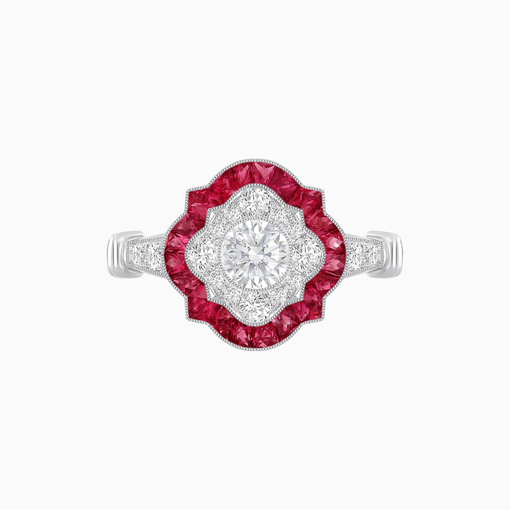 Vintage Inspired Floral Halo Round Cut Engagement Ring - Shahin Jewelry