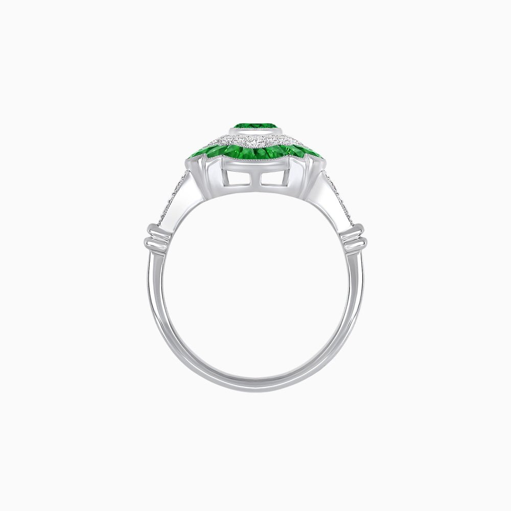 Vintage Inspired Floral Halo Round Cut Engagement Ring - Shahin Jewelry