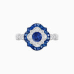 Load image into Gallery viewer, Vintage Inspired Floral Halo Round Cut Engagement Ring - Shahin Jewelry
