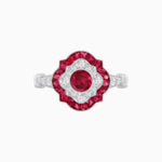 Load image into Gallery viewer, Vintage Inspired Floral Halo Round Cut Engagement Ring - Shahin Jewelry