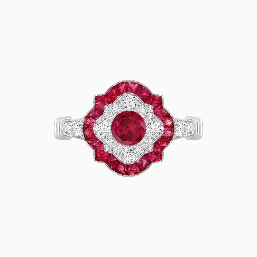 Vintage Inspired Floral Halo Round Cut Engagement Ring - Shahin Jewelry