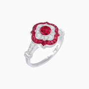 Vintage Inspired Floral Halo Round Cut Engagement Ring - Shahin Jewelry
