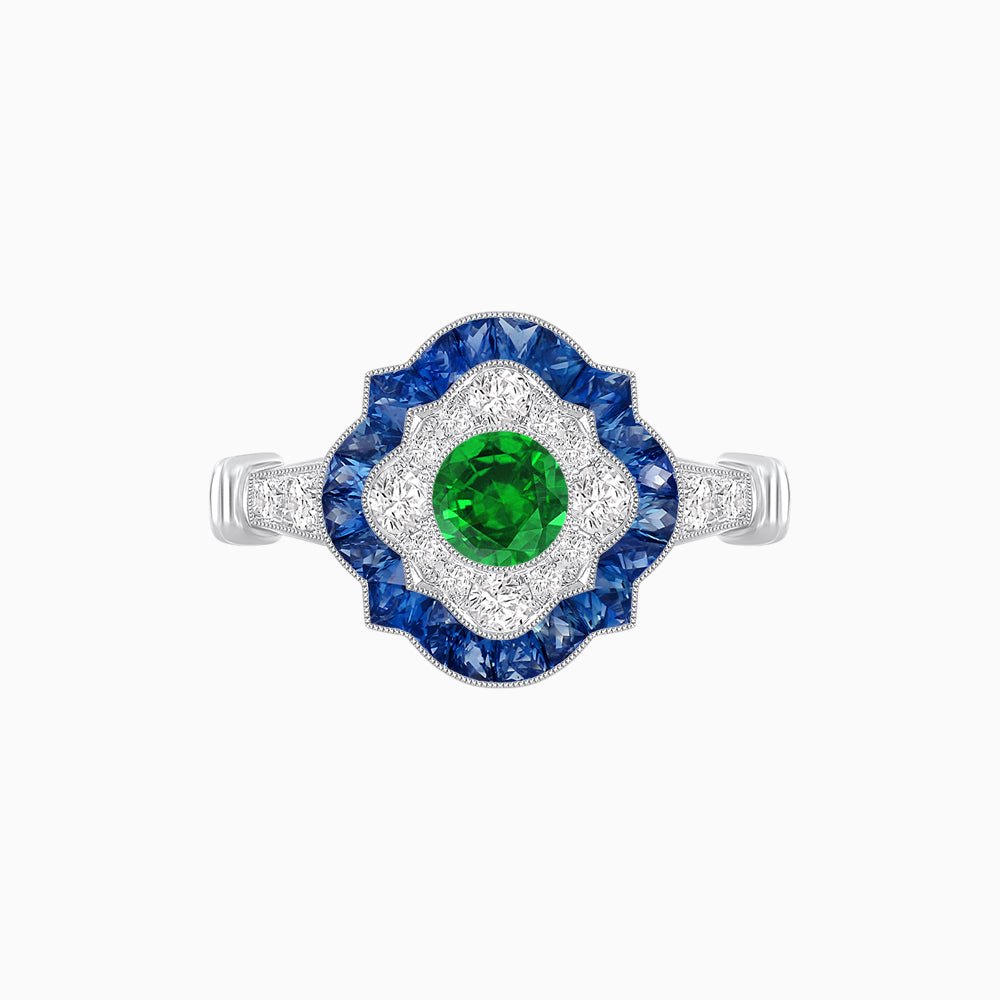 Vintage Inspired Floral Halo Round Cut Engagement Ring - Shahin Jewelry
