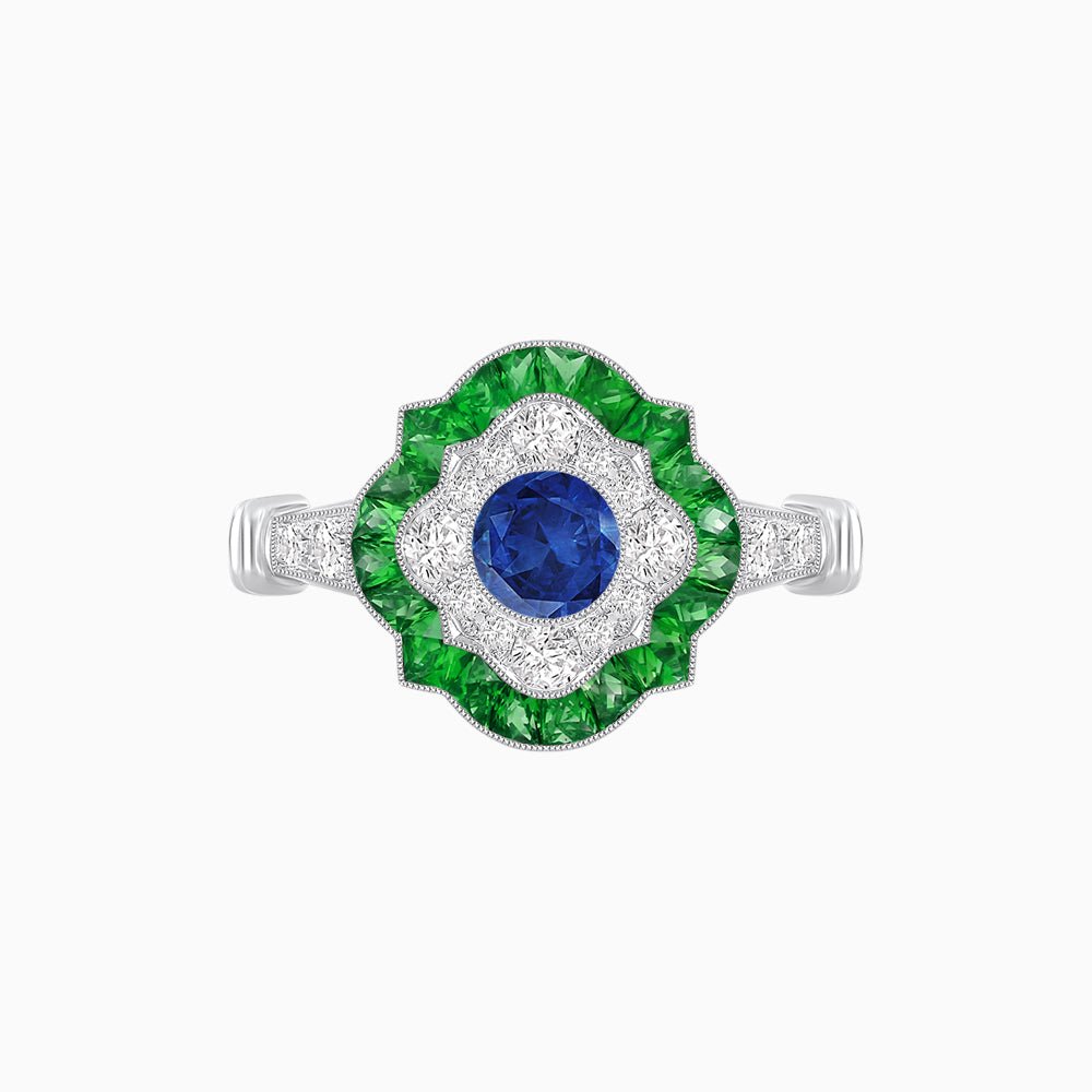 Vintage Inspired Floral Halo Round Cut Engagement Ring - Shahin Jewelry