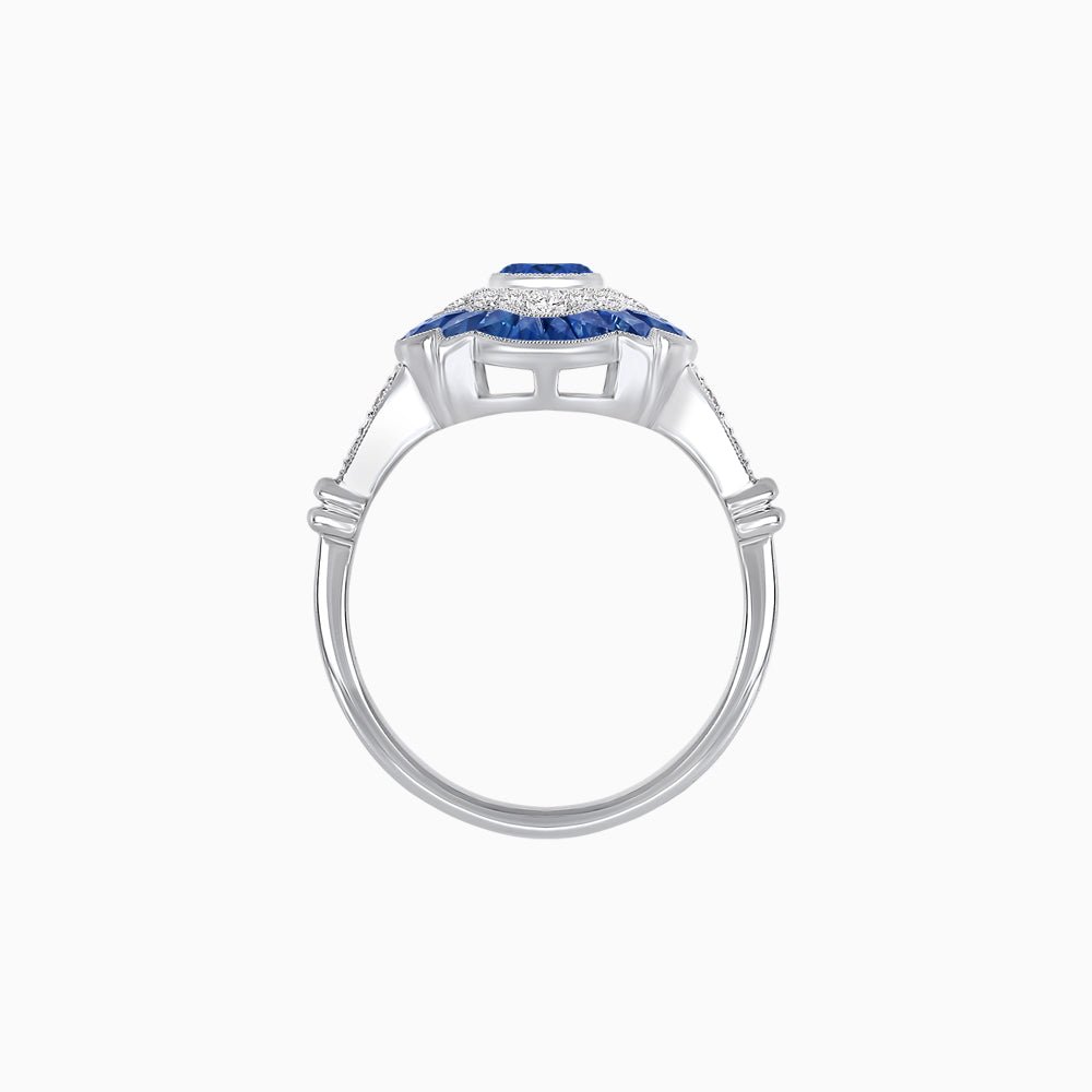 Vintage Inspired Floral Halo Round Cut Engagement Ring - Shahin Jewelry