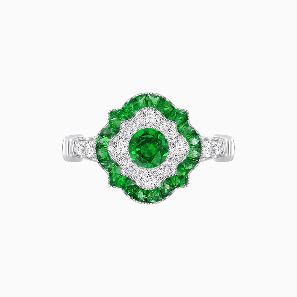 Vintage Inspired Floral Halo Round Cut Engagement Ring - Shahin Jewelry