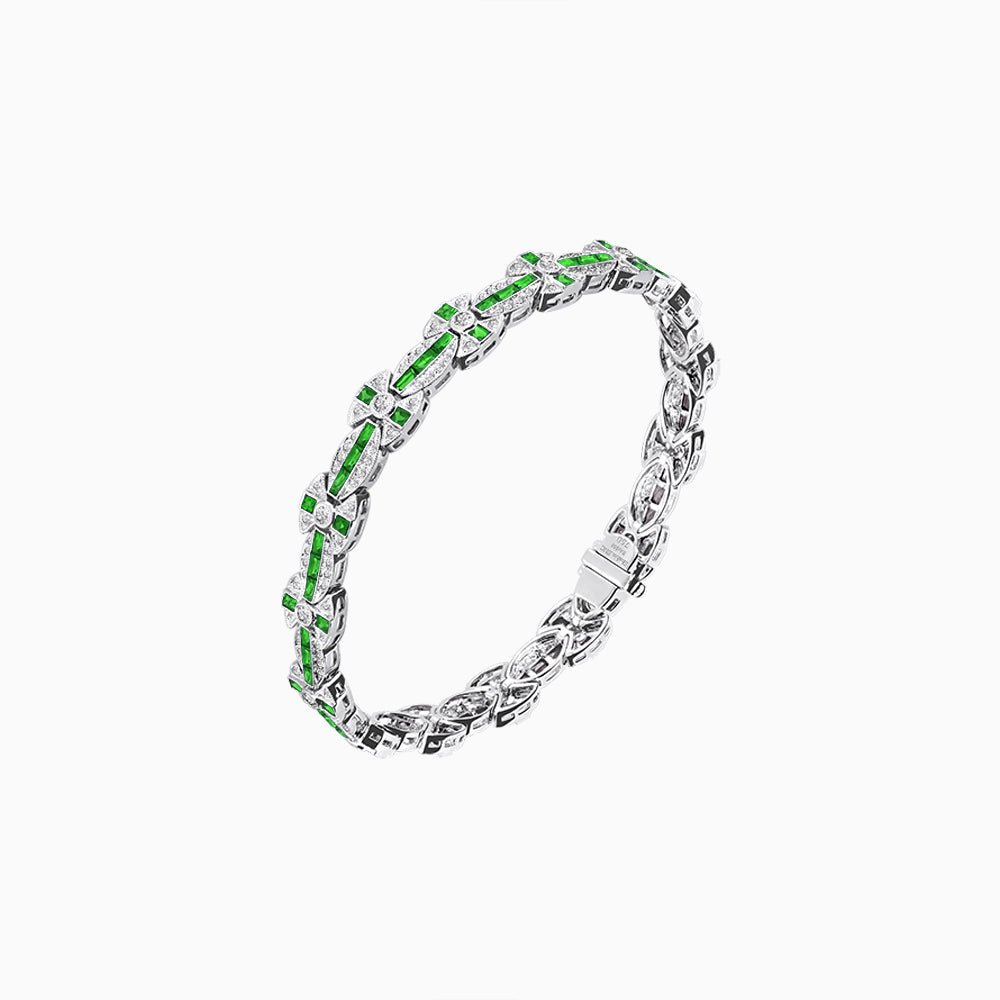 Vintage Inspired French Gemstone and Diamond Link Bracelet - Shahin Jewelry