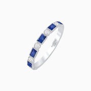 Vintage Inspired Gemstone and Diamond Brilliance Eternity Band in 14k Withe Gold - Shahin Jewelry