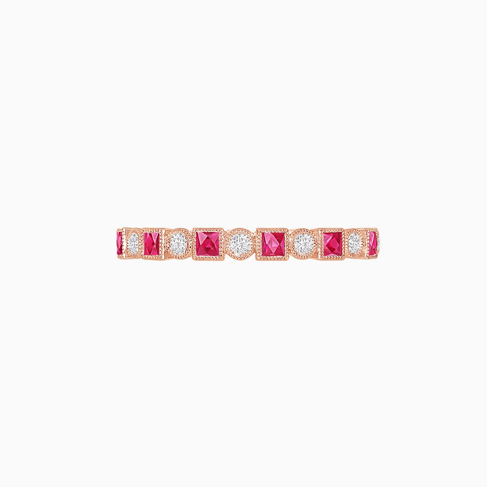 Vintage - Inspired Half Band – Pink Spinel & Diamond in 14K Rose Gold - Shahin Jewelry