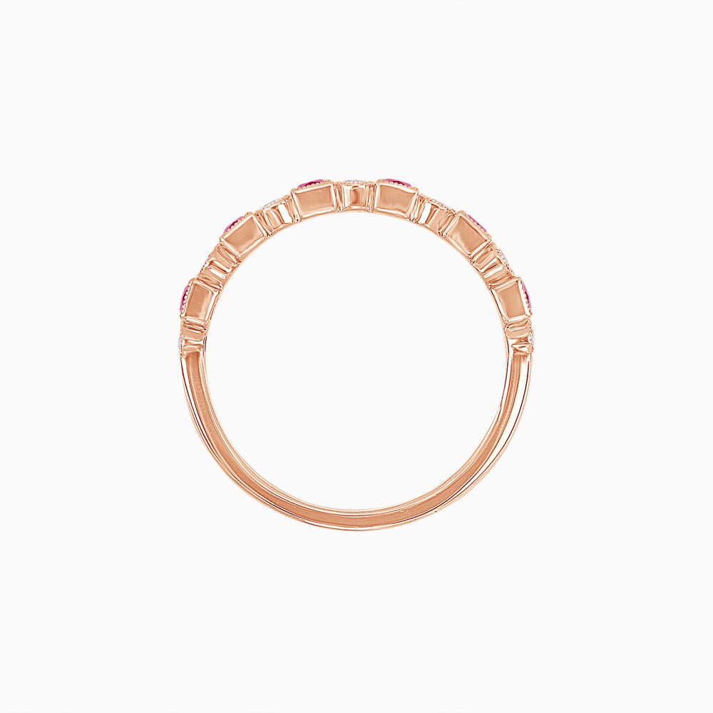 Vintage - Inspired Half Band – Pink Spinel & Diamond in 14K Rose Gold - Shahin Jewelry