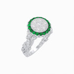 Load image into Gallery viewer, Vintage Inspired Halo Illusion Diamond Engagement Ring with Floral Shank - Shahin Jewelry
