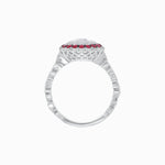 Load image into Gallery viewer, Vintage Inspired Halo Illusion Diamond Engagement Ring with Floral Shank - Shahin Jewelry

