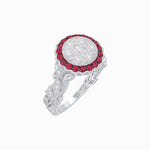 Load image into Gallery viewer, Vintage Inspired Halo Illusion Diamond Engagement Ring with Floral Shank - Shahin Jewelry
