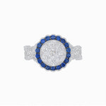 Load image into Gallery viewer, Vintage Inspired Halo Illusion Diamond Engagement Ring with Floral Shank - Shahin Jewelry
