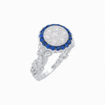 Load image into Gallery viewer, Vintage Inspired Halo Illusion Diamond Engagement Ring with Floral Shank - Shahin Jewelry
