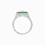 Load image into Gallery viewer, Vintage Inspired Halo Illusion Diamond Engagement Ring with Floral Shank - Shahin Jewelry
