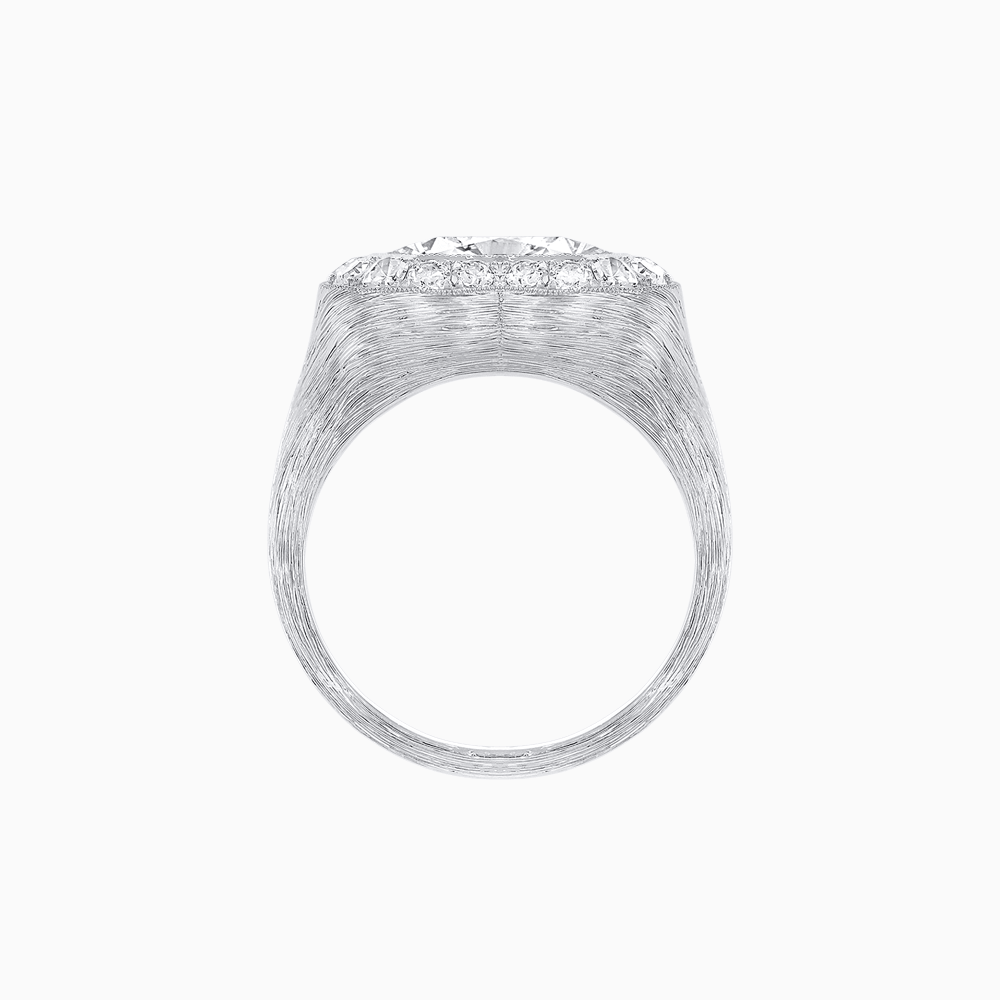 Vintage Inspired Heart Halo Ring with Textured Shank - Shahin Jewelry