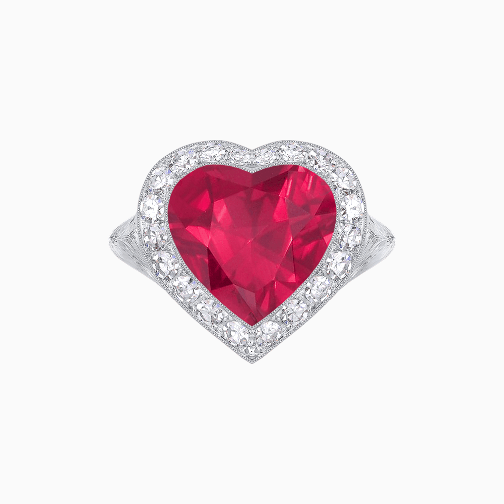 Vintage Inspired Heart Halo Ring with Textured Shank - Shahin Jewelry