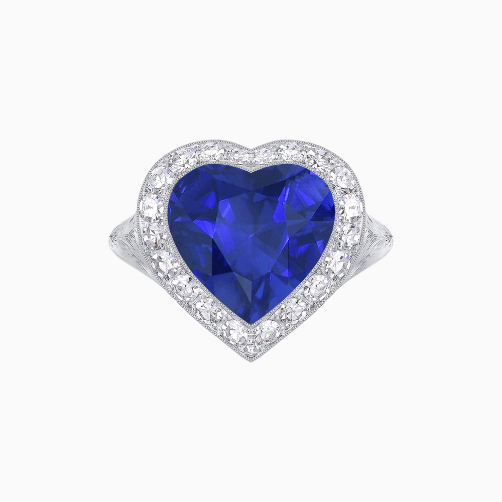 Vintage Inspired Heart Halo Ring with Textured Shank - Shahin Jewelry