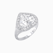 Vintage Inspired Heart Halo Ring with Textured Shank - Shahin Jewelry