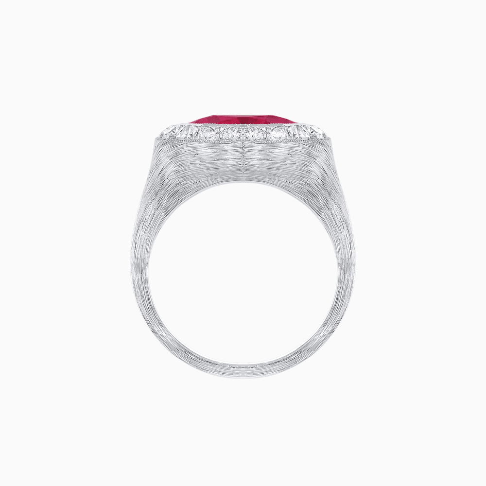 Vintage Inspired Heart Halo Ring with Textured Shank - Shahin Jewelry