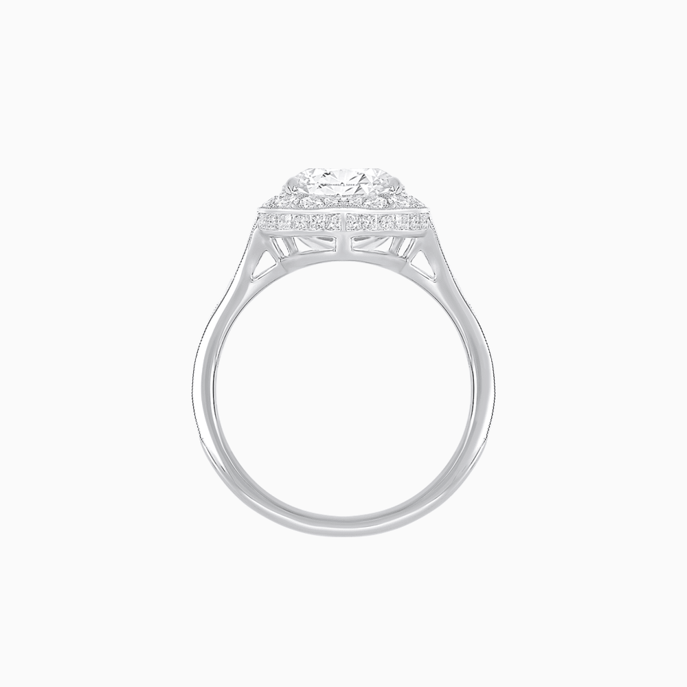 Vintage Inspired Heart Shape Halo Ring with Baguette Diamonds - Shahin Jewelry