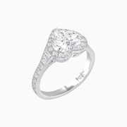 Vintage Inspired Heart Shape Halo Ring with Baguette Diamonds - Shahin Jewelry