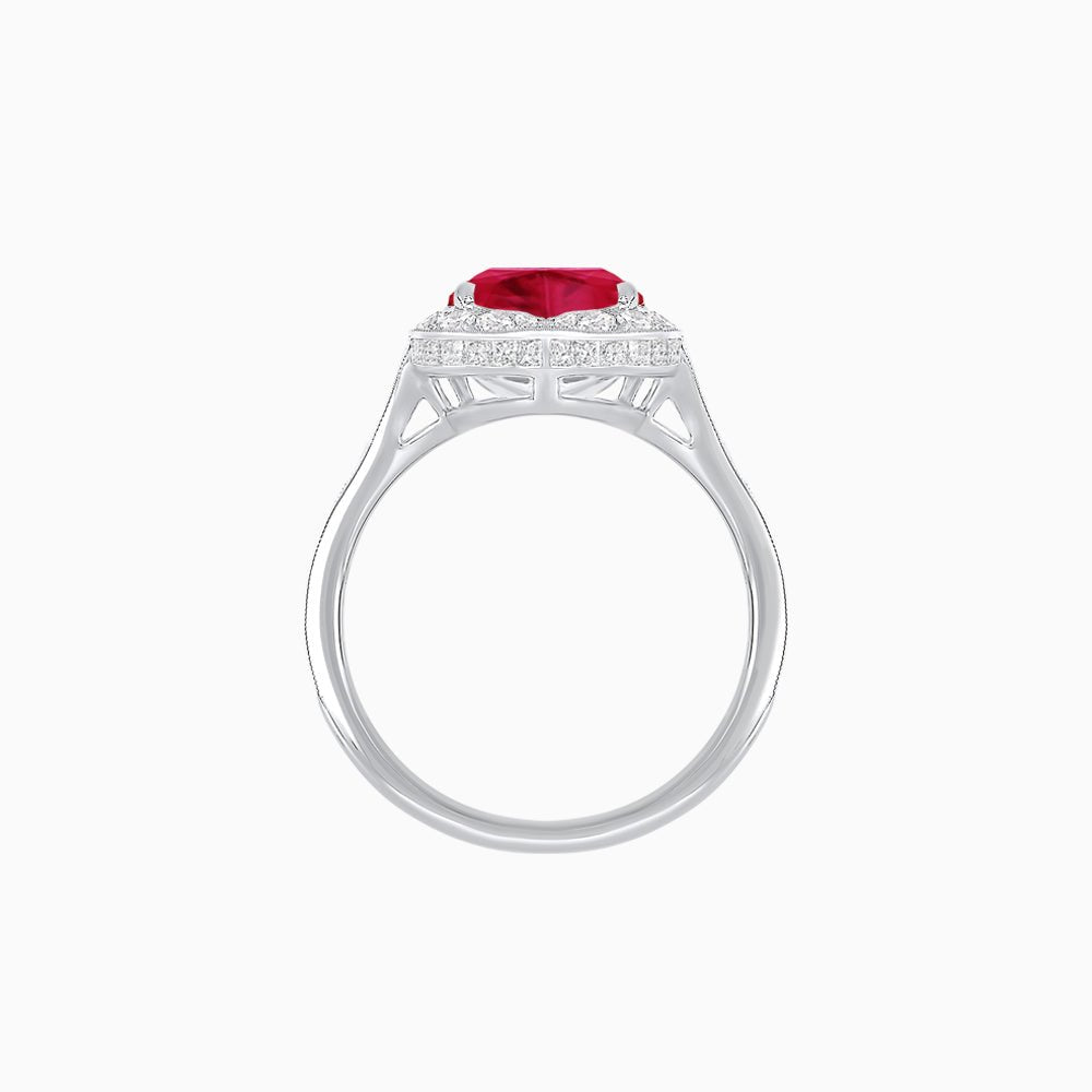 Vintage Inspired Heart Shape Halo Ring with Baguette Diamonds - Shahin Jewelry