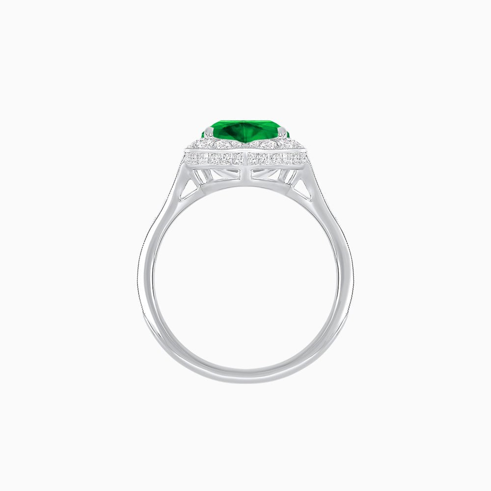 Vintage Inspired Heart Shape Halo Ring with Baguette Diamonds - Shahin Jewelry