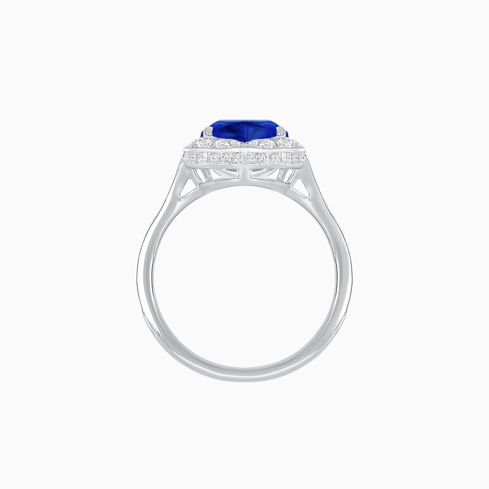 Vintage Inspired Heart Shape Halo Ring with Baguette Diamonds - Shahin Jewelry
