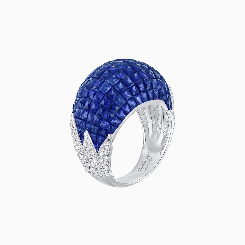 Vintage Inspired Invisible-Set Mosaic Dome Cocktail Ring - Shahin Jewelry