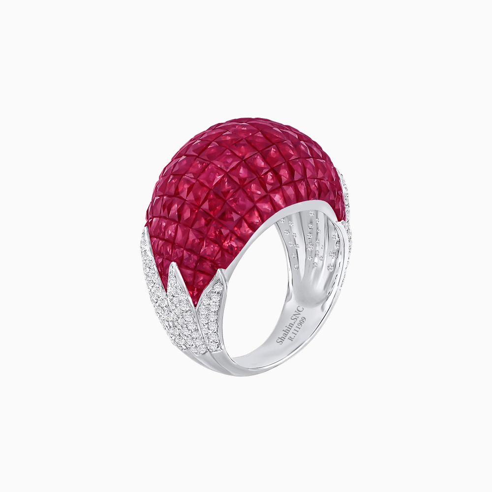 Vintage Inspired Invisible-Set Mosaic Dome Cocktail Ring - Shahin Jewelry