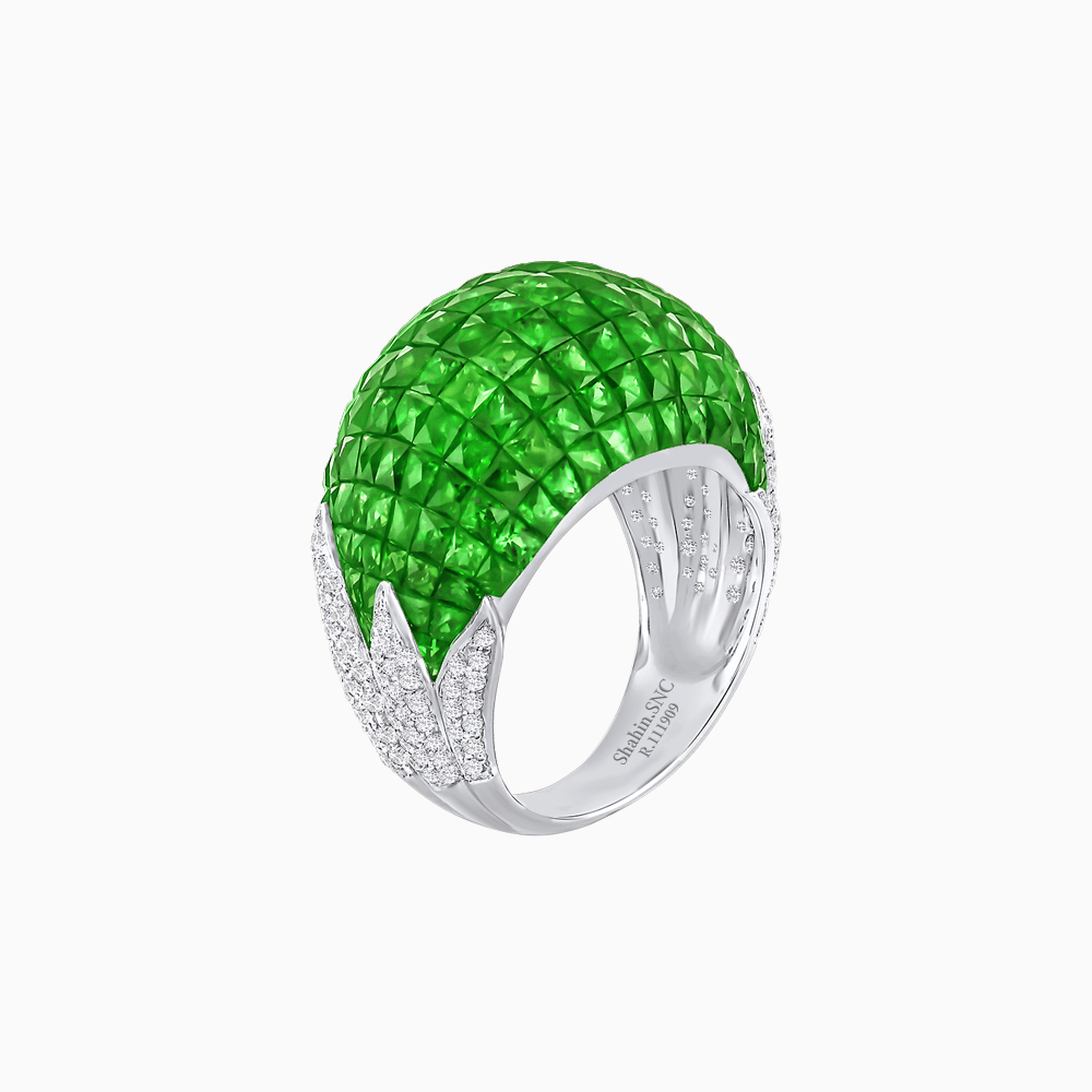 Vintage Inspired Invisible-Set Mosaic Dome Cocktail Ring - Shahin Jewelry