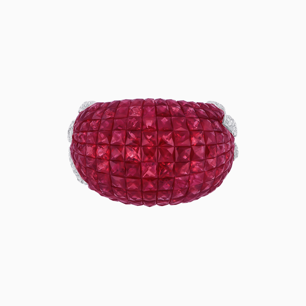 Vintage Inspired Invisible-Set Mosaic Dome Cocktail Ring - Shahin Jewelry